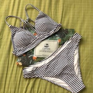 Cupshe Bikini Navy Blue and White Striped